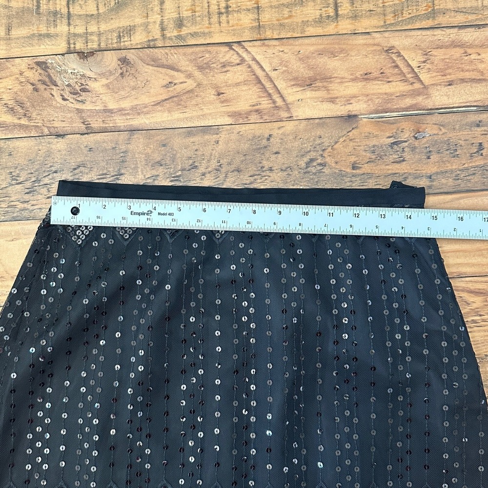 Women's Sz: 8 Black Sequin and Mesh Scalloped Hem Skirt, Grace Elements 20s 30s - Picture 4 of 7